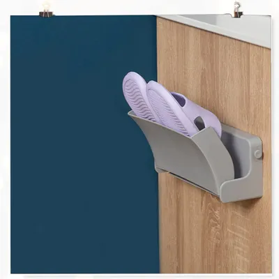 Produktbild von Wandschuhregal, Kunststoff-Schuhhalter, Schuhaufbewahrung, 22,5 x 10,5 x 6,5 cm, klappbare Wandhalterung für Schuhe, Wandregal, ohne Bohren, Schuhregal, Flur, grau 1 Stück