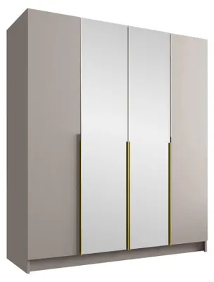 Produktbild von MIRJAN24 Kleiderschrank Santi II, Schlafzimmer, mit Spiegel, Drehtürenschrank, mit Kleiderstange, Modern, Garderobenschrank, Metallgriffe (Farbe: Cashmere / Cashmere + Gold)