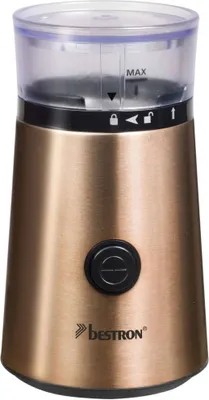 Produktbild von Bestron elektrische Kaffeemühle mit Edelstahl-Schlagmesser, inkl. Sicherheitsverschluss, Füllmenge: 50g, 150 W, Farbe: Kupfer
