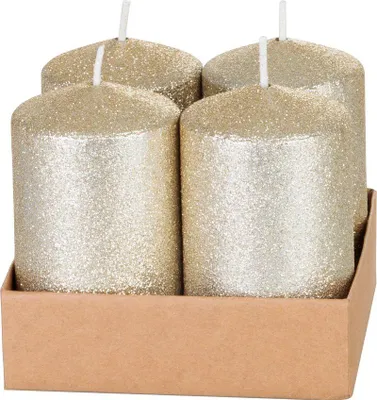 Produktbild von Kerze MagicHome Weihnachten, 4,8x8 cm, zylindrisch, Packung 4 Stk., Champagner, mit Glitzer, Advent