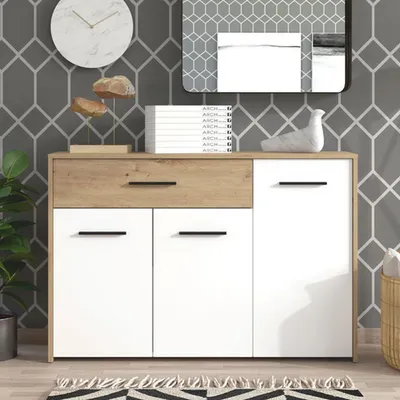 Immagine prodotto di Dmora Credenza Sanza 119x33x81h cm Bianco, un Cassetto 2 Ripiani