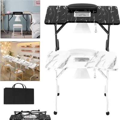 Image de UISEBRT Table de manucure pour institut de manucure, table à ongles avec roulettes, idéale pour la reconstruction des ongles, table à ongles professionnelle en blanc, table mobile