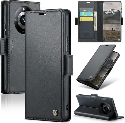 Image de Realme 11 Pro Housse, Portefeuille en cuir Porte-cartes Housse de protection avec fonction de support pour Realme 11 Pro/ Realme 11 Pro+ Noir