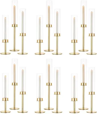 Imagen del producto de Soportes para velas tipo vela cilíndrica, color dorado, de metal, con cristal, para bodas, paquete de 18 unidades