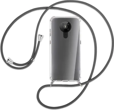 Produktbild von Handykette Backcover-Schutzhülle mit Band (Metall silberfarben) für Nokia 5.3 - dunkelgrau