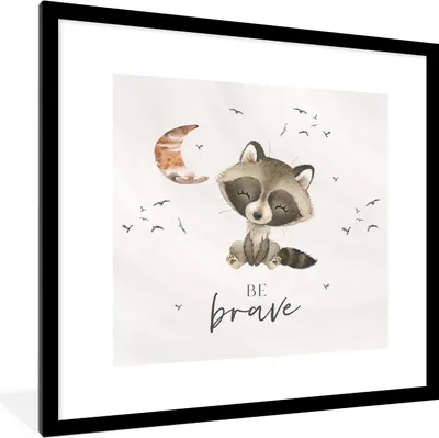 Produktbild von MuchoWow® Gerahmtes Poster Aquarell - Sei mutig - Zitate - Kinder - Jungen - Mädchen 40x40 cm - Poster mit Schwarzem Bilderrahmen Wandposter Rahmen Foto Bilder - Poster - Plakat im Rahmen