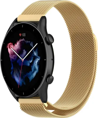 Produktbild von Strap-it Milanese Armband - Kompatibel mit Amazfit GTR 3 (Pro) Armband Ersatzarmband Edelstahl - Armband mit Magnetverschluss - Hochwertiges Material - für Smartwatch 22mm Armband Gold
