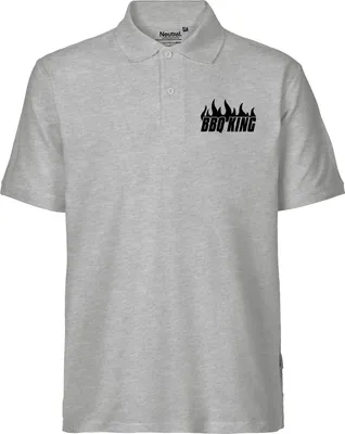 Produktbild von Huuraa Herren Polo Shirt BBQ King Flammen XL Sport Grey Bio Baumwolle Fairtrade Poloshirt Geschenkidee