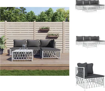 Produktbild von vidaXL 5-tlg. Garten-Lounge-Set mit Kissen Weiß Stahl -  Gartenmöbel-Sets
