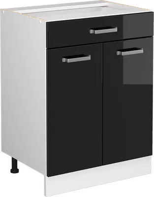 Produktbild von Küchenunterschrank Vicco R-Line Schwarz Hochglanz 60 cm mit Schublade, ohne Arbeitsplatte, Model 41195