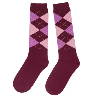 Produktbild von Damen Kniestrümpfe Schottenmuster Bordo und Altrosa Größe 39-42