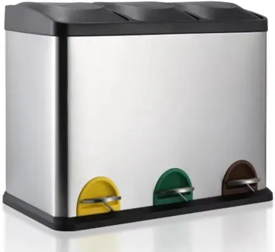 Image de Bolt Edge 3-fois Poubelle - 24 L - Acier inoxydable - Poubelle à pédale - Softclose - Antidérapant