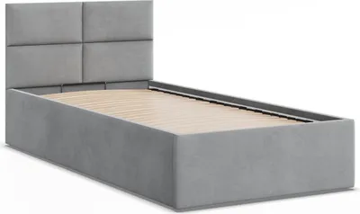 Produktbild von Modernes Polsterbett 90x200 BORGO, Einzelbett ohne Stauraum mit Holzlattenrost, Grau