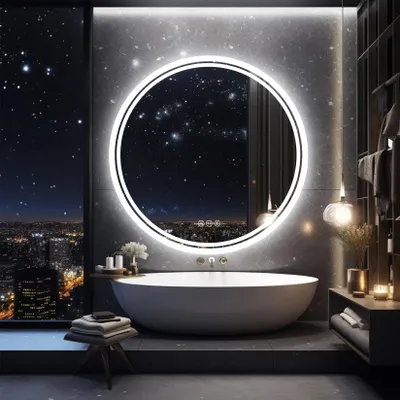 Image de WISFOR Miroir de salle de bain LED rond, 80 cm, miroir de salle de bain éclairé, miroir mural avec variateur d'intensité, 3 couleurs de lumière, fonction anti-buée, indice de protection IP64