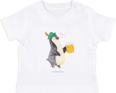 Produktbild von Mr. & Mrs. Panda  T-Shirt Pinguin Bier 6. - 12. Monat - Weiß - Geschenk, Babyshirt, Beschwippst, Pinguine, , Baby Baumwollshirt, Kleinkind, Organic