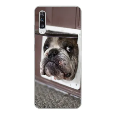 Produktbild von MuchoWow® Handyhülle Schutzhülle Hülle für Samsung Galaxy A70 Hund - Lustig - Katzenklappe - Kinder - Jungen - Mädchen - Kinder Silikon Softcase Handy Hülle - Schutzhaube