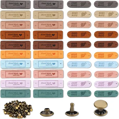 Imagen del producto de Etiquetas de cuero de colores, 40 unidades, con 80 pares de remaches, para ropa y proyectos de manualidades