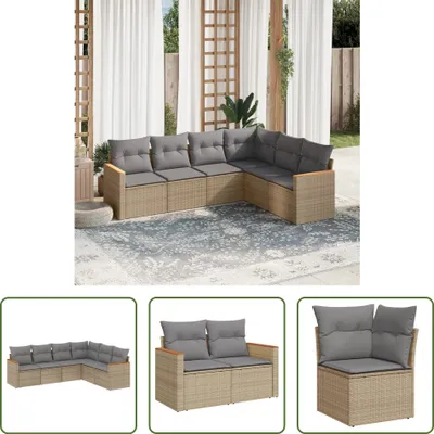 Produktbild von The Living Store 6-tlg. Garten-Sofagarnitur mit Kissen Beige Poly Rattan