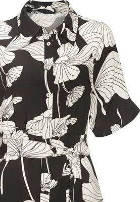 Produktbild von VIVANCE Hemdblusenkleid mit klassischem Blusenkragen aus leichter We mit Blumendruck schwarz-sand bedruckt Größe 34