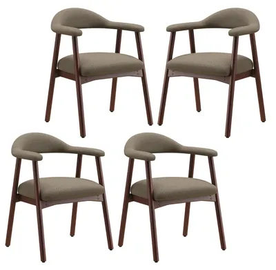 Produktbild von 4er-Set moderne Esszimmerstühle im skandinavischen Stil, bequem gepolsterte Sitzfläche, Massivholzbeine, ergonomisch umschließende Rückenlehne, Braun