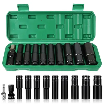Produktbild von 11-teiliger 1/2" Schlagschrauber-Steckschlüsselsatz, 10-24mm Steckschlüsselsatz, 1/2" Steckschlüsselsatz mit Steckschlüsseladapter und Verlängerung