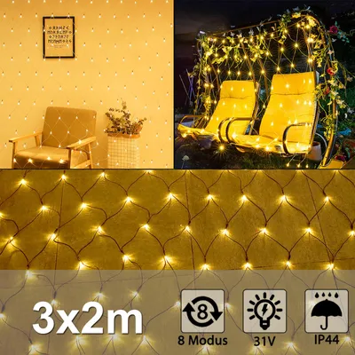 Obrázek produktu pro XINZI LED osvětlení 3x2m - víla světla, 8 světelných režimů teplá bílá, IP44, vánoční osvětlení dekorace pro interiér, zahradu, svatbu, párty, Halloween