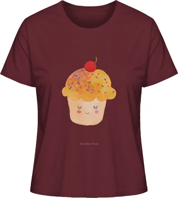 Produktbild von Mr. & Mrs. Panda damen shirt Cupcake Größe L - Burgundy - Geschenk, Küche Spruch, Muffin, Oberteil, Cupcakes, Lustige Sprüche, Deko, Frauen T-Shirt, Motivation, Mit Print