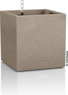 Produktbild von LECHUZA-Pflanzgefäß CANTO Stone 40 Low Sandbeige | Pflanzgefäß mit Bewässerungssystem | Naturstein-Optik | 40 x 40 x 40 cm | 13721
