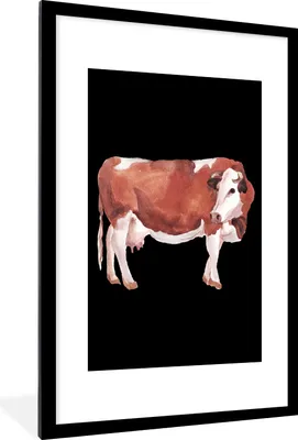 Produktbild von MuchoWow® MuchoWow® Gerahmtes Poster Kuh - Tiere - Braun - Schwarz 60x90 cm - Poster mit zchwarzem Bilderrahmen - Dekoration - Wandposter Wohnzimmer - Hochwertig