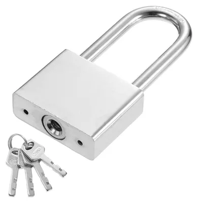 Productafbeelding van Stalen hangslot met sleutel, 97x48mm, zilverkleurig, 1 stuk, inclusief 4 sleutels