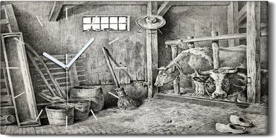 Produktbild von Wanduhr Bürouhr Leinwand Bild 60x30 Zeichnen von Tieren Kühe Stall Kunst - weiße Hände