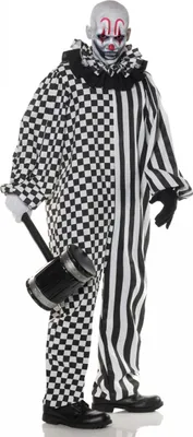 Produktbild von Clown Kostüm Schwarz Weiß – Horror Clown Overall mit Rüschenkragen – Uni Clown Kostüm Erwachsene – Halloween Fasching Karneval Horror Clown Outfit Größe: XXL