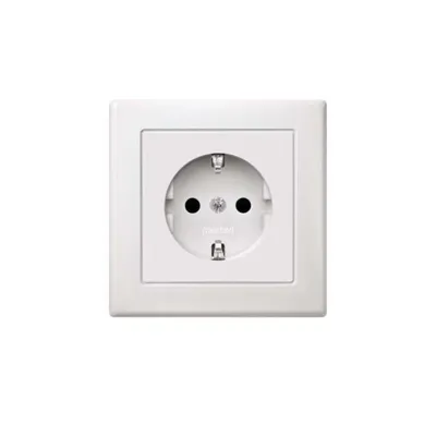 Image de Merten MEG2300-1519 Prise de courant de sécurité avec plaque de recouvrement complète, protection renforcée contre les contacts accidentels, bornes à fiches, blanc polaire, M-SMART