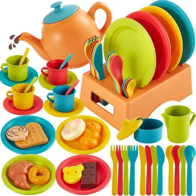 Immagine prodotto di Accessori per la cucina giocattolo: set da tè da 44 pezzi, stoviglie per la cucina giocattolo, con portabistecche, adatto a bambini dai 3 anni in su