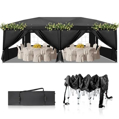 Produktbild von FCH Pavillons & Partyzelte 3x6m, Festzelt Faltpavillon Gartenzelt für Garten Terrasse Feier Party, Wasserdicht & UV-Schutz mit 6 Seitenteilen,schwarz