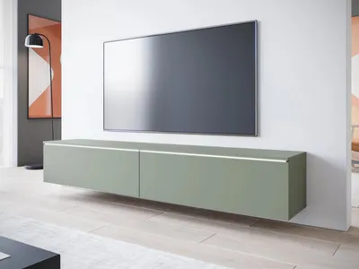 Produktbild von MIRJAN24 TV-Lowboard Detroit D180, Stilvoll TV-Tisch, 2 Türen, Modern Wohnzimmer (Nebelgrün, mit Beleuchtung)
