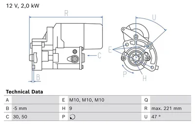 Produktbild von BOSCH 0 986 026 500 Starter Anlasser 2kW für LAND ROVER Range Rover Evoque (L538) 12V