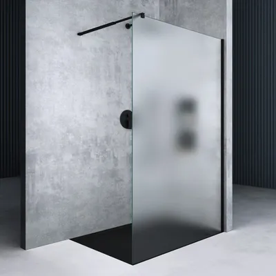 Produktbild von Mai & Mai Walk-In Duschwand Duschabtrennung 10mm ESG-Sicherheitsglas vollflächig Satiniert mit Nanobeschichtung 120x200cm Rechteckiger Stabilisator Bremen02VS Schwarz
