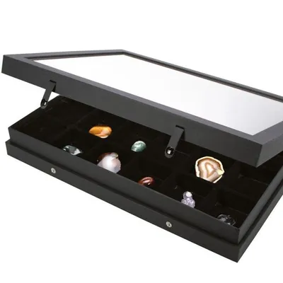 Produktbild von Modellauto-Sammelvitrine schwarz, mit 24 Fächern 65 x 58 mm