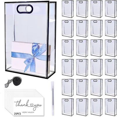 Obrázek produktu pro Průhledné dárkové krabičky s uchy – 25 kusů – 25 cm x 18 cm x 9 cm