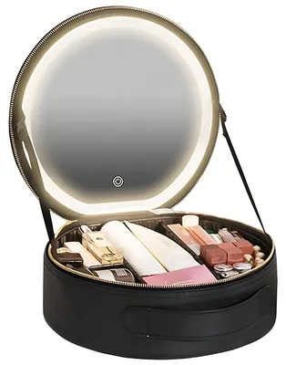 Image de Miroir de maquillage LED noir UNIQ avec éclairage à 3 couleurs et trousse de rangement