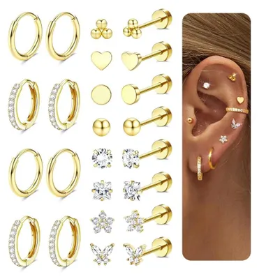 Produktbild von Dailygoody – Ohrring-Set – Hypoallergen – Chirurgischer Stahl – Goldene Creolen – Für mehrere Ohrpiercings – Geeignet für Damen – 12 Paar