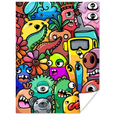 Produktbild von MuchoWow® Poster Monster - Muster - Gemüse - Blumen - Regenbogen - Kinder 90x120 cm - Wohnzimmer