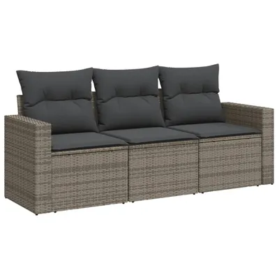 Immagine prodotto di vidaXL Set di divani da giardino a 3 pezzi con cuscini in poly rattan grigio