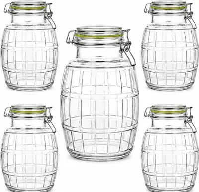 Produktbild von 4 Einmachgläser 2,2 L mit Bügelverschluss – Hermetisches Vorratsglas in Fassoptik zum Fermentieren, Einkochen & Aufbewahren
