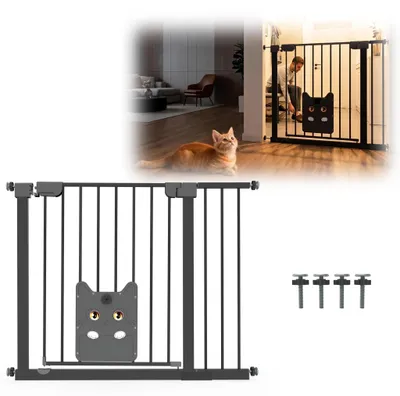 Produktbild von JOIEYOU Treppenschutzgitter ohne Bohren, Türschutzgitter mit Haustier-Schiebetür, Einhandbedienung, Baby Türgitter für Treppe Tür Flur, Schwarz, 95–105cm