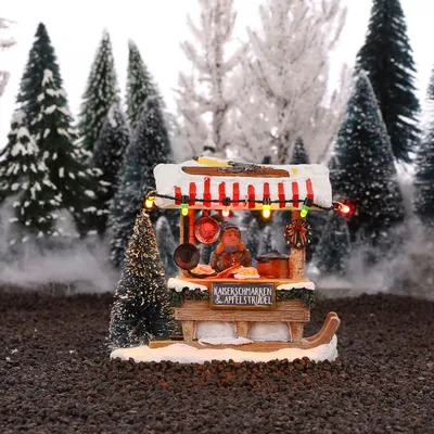 Produktbild von LuVille Weihnachtsdorf-Miniatur Kaiserschmarren und Apfelstrudel-Marktstand - L11,5 x B7 x H9,5 cm
