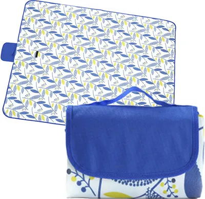 Image de Couverture de pique-nique ASKSA Couverture de plage imperméable Tapis de pique-nique lavable léger avec poignée pour la randonnée, les voyages, le camping en plein air et les parcs,Bleu,Taille:145x150cm