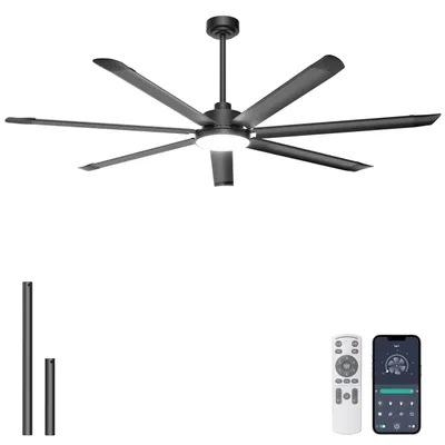 Obrázok produktu pre Stropný ventilátor - 182 cm - Čierna farba - s nastaviteľným LED osvetlením a tichým DC motorom