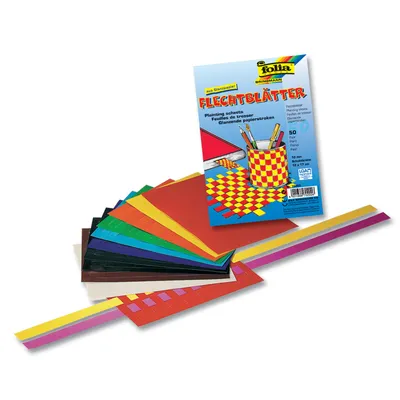 Produktbild von Folia Flechtblätter aus Buntpapier, 12x17cm, Schnittbreite 10mm, mehrfarbig (10 Paar)